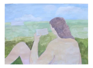 "Reading Near the Monument" Contemporary Figurative Watercolor and Gouache Painting by Michelle Farro