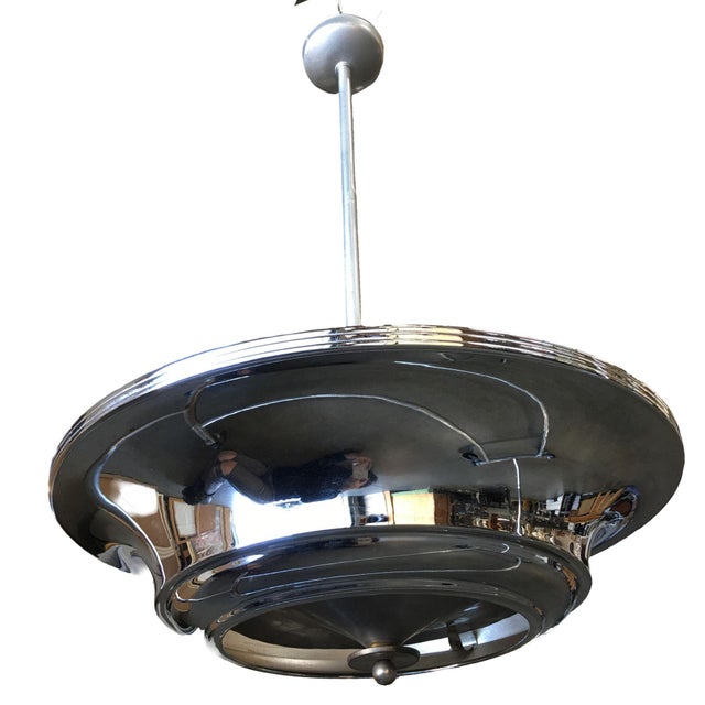 2 Layer Chrome Art Deco Streamline Saucer Ceiling Pendant Chandelier, 5 Available For Sale - Image 4 of 6