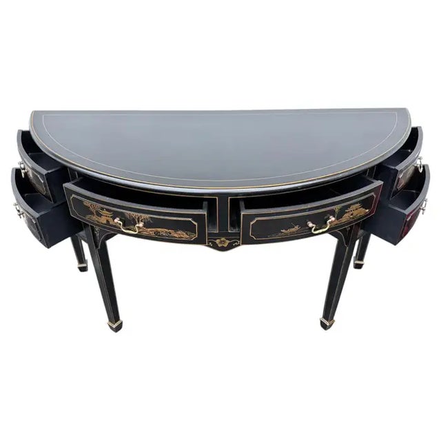 Hollywood Regency Chinoiserie Demilune Sideboard Console Table Server For Sale - Image 9 of 12