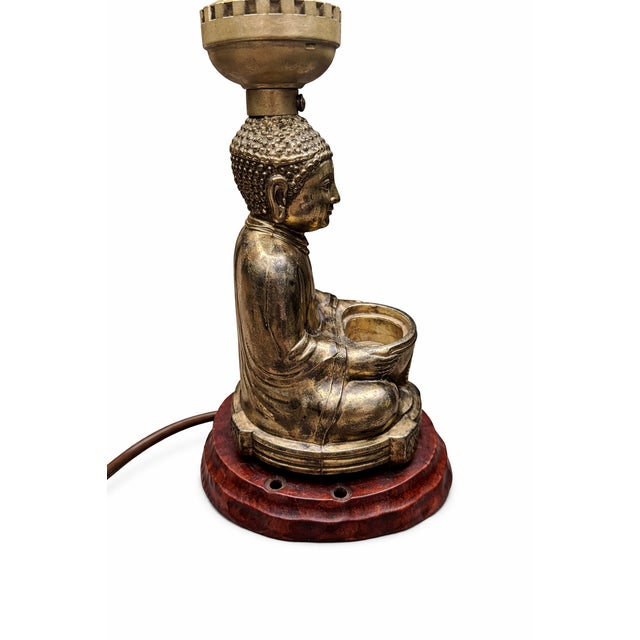 1950s Japanese Buddha Table Lamp With Offering Bowl, Original Parchment Shade & Leviton Switch For Sale - Image 4 of 14