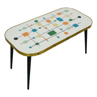 Small Mid-Century German Side Table with White & Squares Pattern, 1950s For Sale