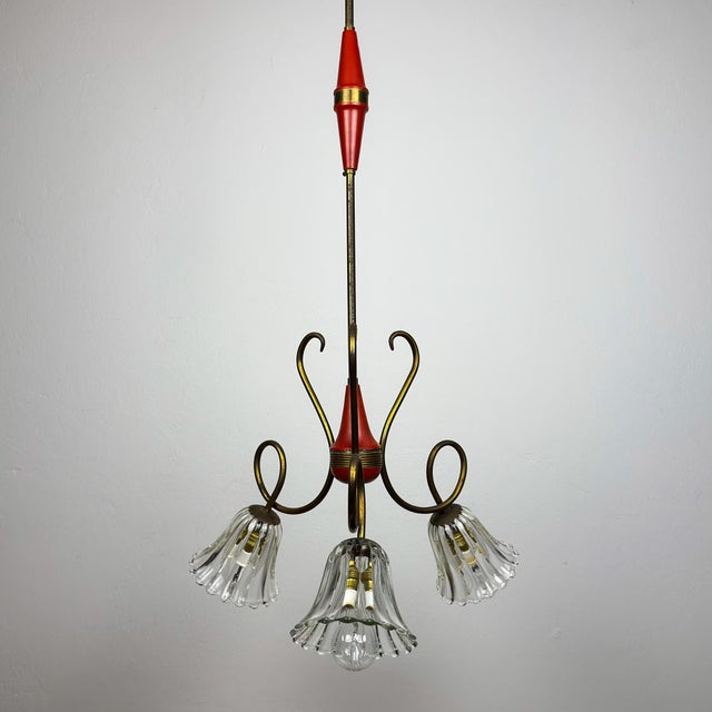 Vintage Murano Glass and Brass Chandelier, Italy, 1950s For Sale - Image 14 of 18