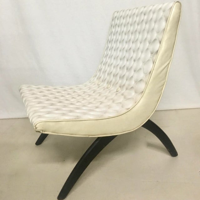 Wood Vintage White Patterned Vinyl Scoop Chair For Sale - Image 7 of 9