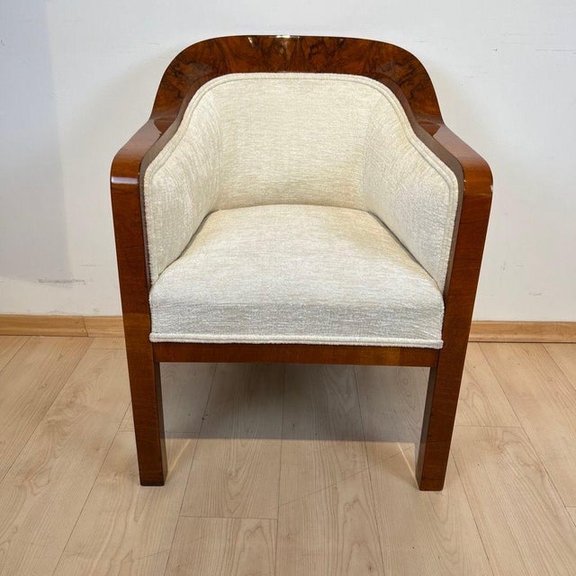 Elegant single biedermeier bergere / armchair from austria, vienna around 1840 walnut veneer on softwood. Newly...