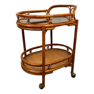 Vintage Collapsible Rattan and Bamboo Bar Cart For Sale