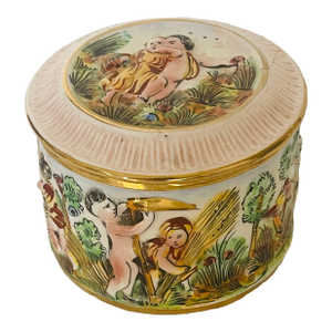 1930s Italian Capodimonte Triket Box With Putti