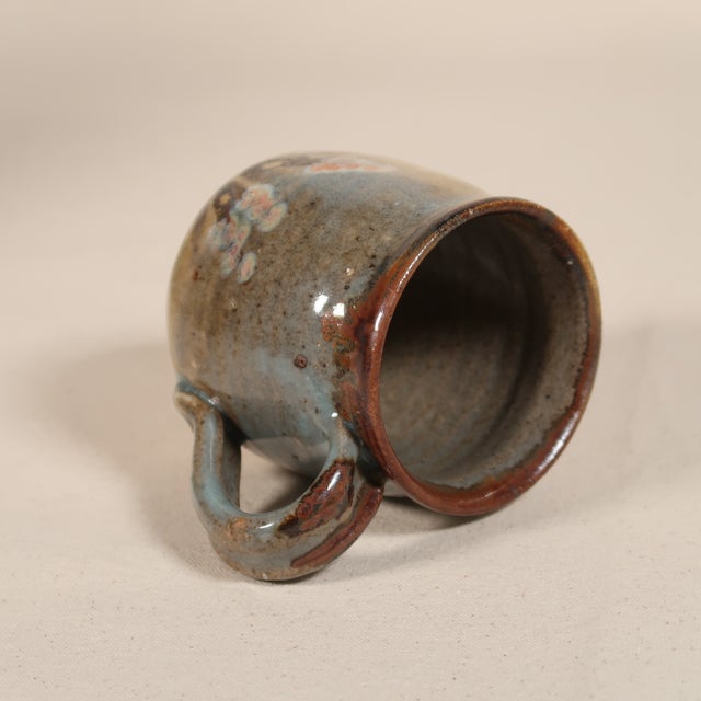Set of Vintage 1982 Studio Pottery Ceramic Mugs With Mixed Glaze and Floral Motifs For Sale - Image 14 of 15