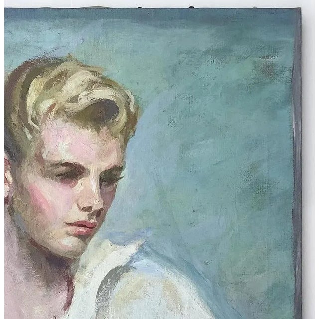 American Mid Century Oil on Canvas Portrait of Young Man For Sale - Image 3 of 5