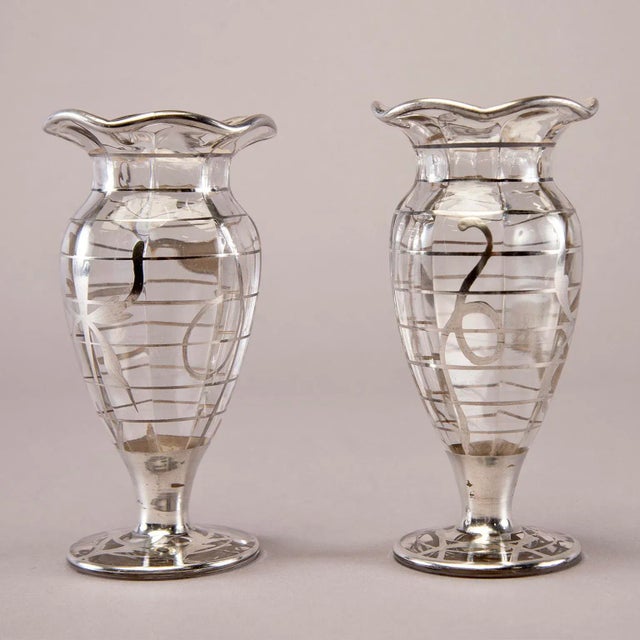 Silver 1940s Silver Overlay Glass Vases - a Pair For Sale - Image 8 of 10