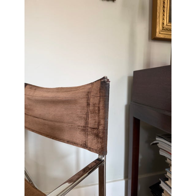 MCM Chrome “April” Chairs In the style of Gae Aulenti for Zanotta. Lining could be replaced and Fabric. These Chairs Fold...