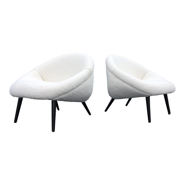 1950s Mid-Century Modern Faux Sheepskin Lounge Chairs - A Pair For Sale