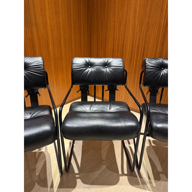 Set of 6 I4 Mariani Tucroma Chairs in Black Leather by Guido Faleschini For Sale In New York - Image 6 of 15