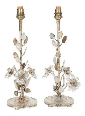Vintage Crystal Floral Motif Table Lamps - a Pair