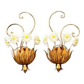 Vintage Italian Tole Daisy Sconce - A Pair For Sale