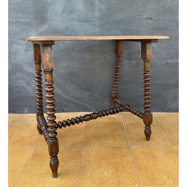 20th Century Spanish Barley Twist Table with Inlaid Marquetry Top, 1920 For Sale - Image 13 of 14
