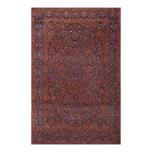 1930s Blue Navy Medallion Antique Persian Kashan Rug 6'6" X 4'6" Handknotted Wool Carpet