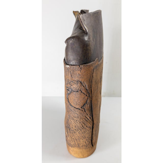 Mid-Century Modern Rustic Faux Bois Style Pottery Vase, Signed For Sale In New York - Image 6 of 11