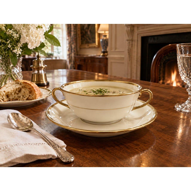 Late 20th Century Johnson Brothers England Pareek Vintage Porcelain Soup Cup & Saucer Gold Trim For Sale In Pittsburgh - Image 6 of 6