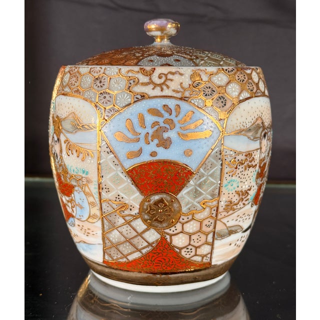 Late 19th Century Antique 19th C. Japanese Meiji Period Porcelain Lidded Jar With Figural Enamel and Gilt Decoration For Sale - Image 5 of 11