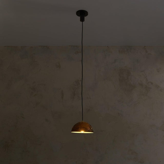Mid 20th Century Italian Etched Copper Oak Leaf Pendant Light by Victor Cerrato, 1960s For Sale - Image 5 of 11