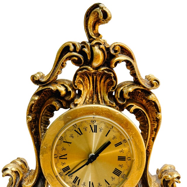 Large Scale Vintage Rococo Style Gilt Table Clock, German Movement For Sale - Image 4 of 11