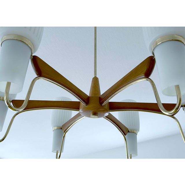 1960s Large Pendant Light in Glass and Teak from Temde, 1960s For Sale - Image 5 of 18