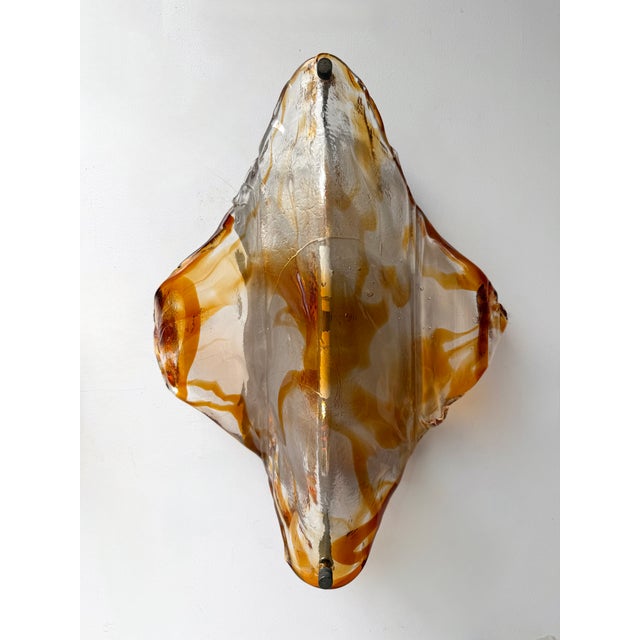 1970s Pair of Sconces Amber Murano Glass by Mazzega, Italy, 1970s For Sale - Image 5 of 12