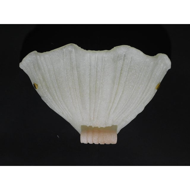 Vintage Italian wall light with satin frosted Murano glass shade in the shape of a shell with pink curl / Made in Italy,...