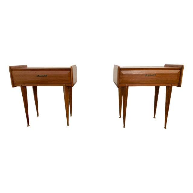 Rosewood Bedside Tables with Brass Tips, 1950s, Set of 2 For Sale