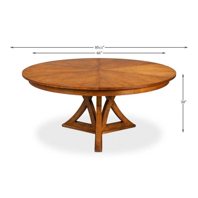 Transitional Round Dining Table, Large - Light Brown Oak For Sale - Image 11 of 11