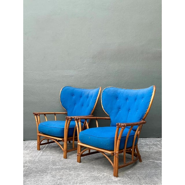 Mid-Century Modern Vintage Heywood Wakefield Rattan Lounge Chairs - Pair For Sale - Image 3 of 13