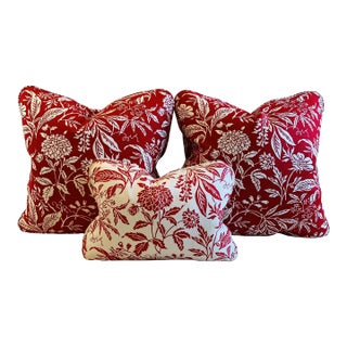 Premier Prints MM Designs White & Red Printed Botanical Floral Leaf Leaves Pillow Covers - Set of 3 For Sale