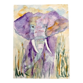 Original Elephant Watercolor Painting on Paper For Sale