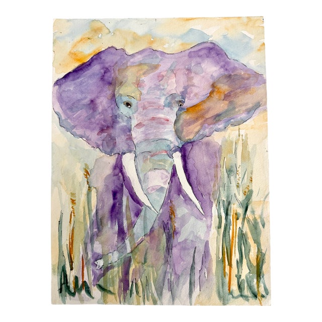 Original Elephant Watercolor Painting on Paper For Sale