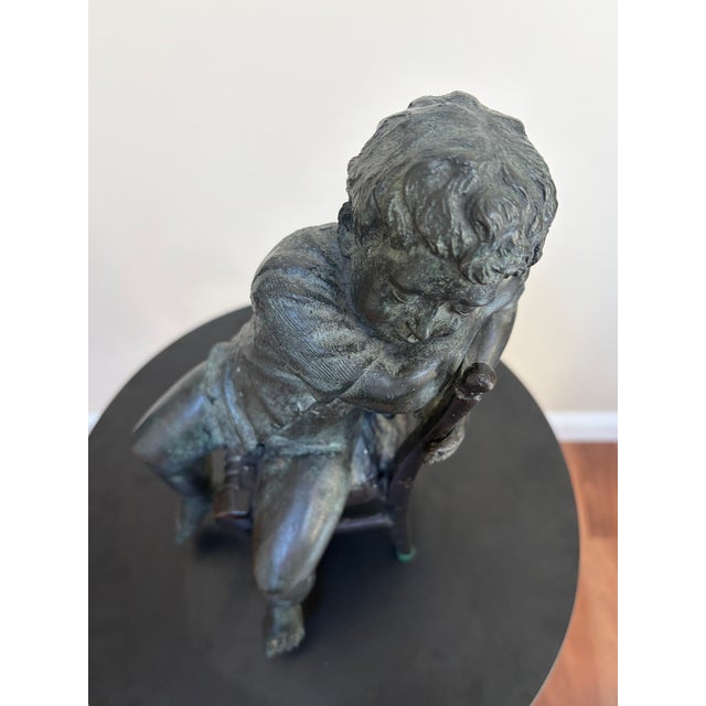 Late 20th Century Verdigris Bronze Boy in Chair Sculpture Styled After Maitland-Smith For Sale - Image 11 of 11