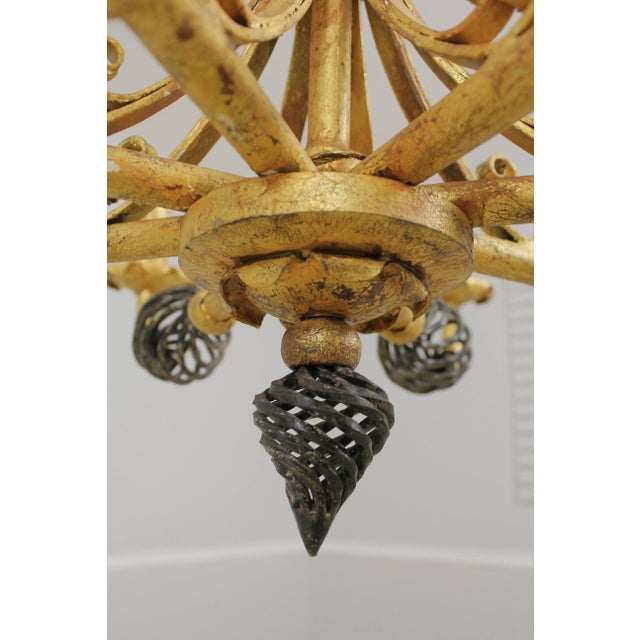 Black Neoclassical 8 Arm Iron Black & Gold Chandelier For Sale - Image 8 of 12