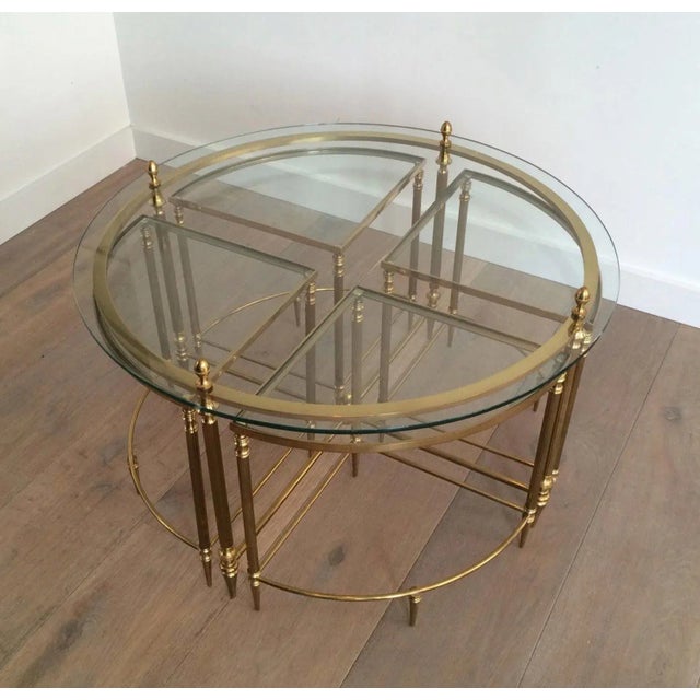 1940s 1940s Maison Baguès Neoclassical Round Brass Coffee Table with Nesting Tables - 5 Pieces For Sale - Image 5 of 13
