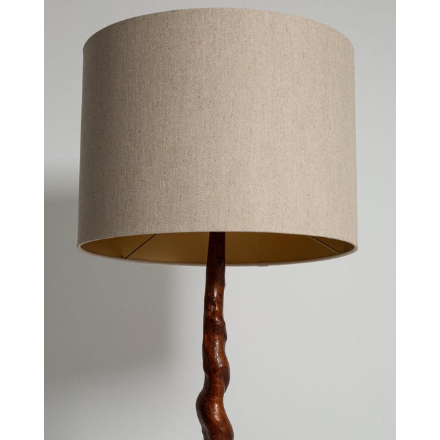 1960-1969 France Rich Walnut Brown Carved Walnut Floor Lamp For Sale - Image 11 of 11