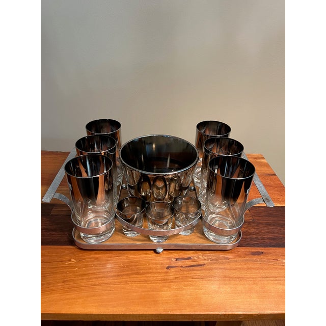 Metal Vintage Dorothy Thorpe Art Deco 10 Piece Barware Glassware Set With Caddy/Tray For Sale - Image 7 of 11