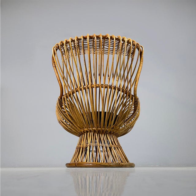 Wood Mid-Century Modern Italian Armchair in Rattan and Fabric, 1960s For Sale - Image 7 of 18