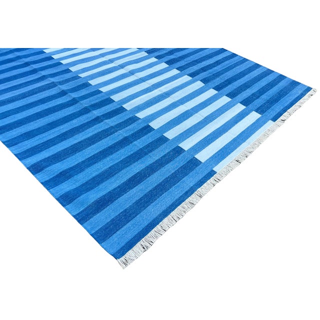 Not Yet Made - Made To Order Handmade Cotton Area Rug, Natural Vegetable Dyed, Indigo Blue Striped Rug - 12'x15' For Sale - Image 5 of 13
