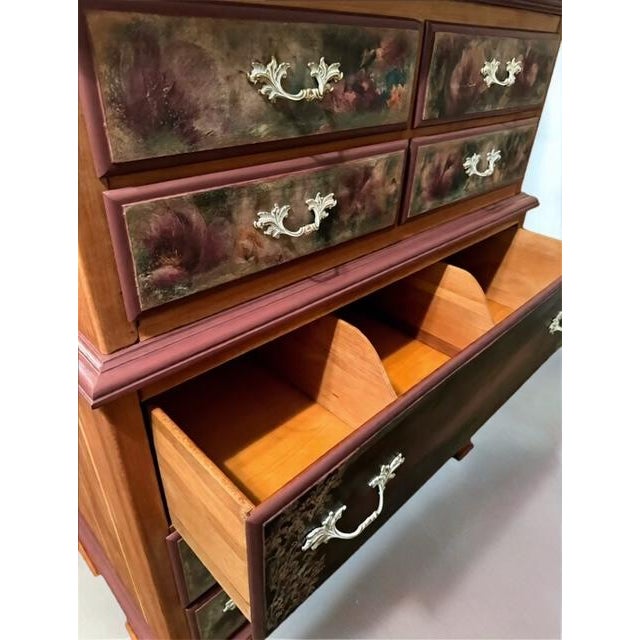 Late 20th Century Vintage Kling Solid Cherry Hand-Painted Tallboy | Tall Chest of Drawers For Sale - Image 5 of 8