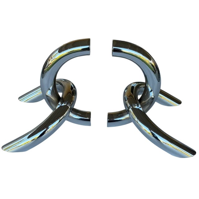 1970s Vintage Sculptural Tubular Steel & Chrome Bookends- a Pair For Sale - Image 4 of 7