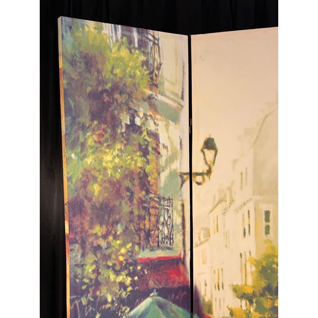 2000 - 2009 Vintage Double-Sided Parisian Street Scene Canvas 4-Panel Room Divider Screen For Sale - Image 5 of 12