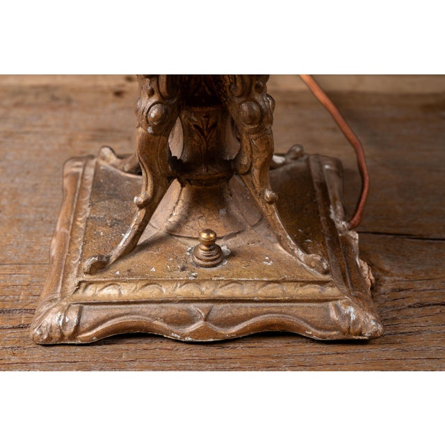 Early 20th Century Art Nouveau Brass and Amber Glass Tear Drop Epergne Lamp For Sale - Image 14 of 18