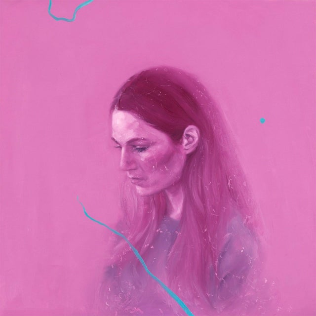 The artwork features a contemplative figure set against a vibrant magenta background, creating a striking contrast. The...