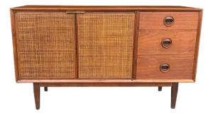 Vintage Walnut and Cane Credenza by Jack Cartwright for Founders, 1960s, Attributed
