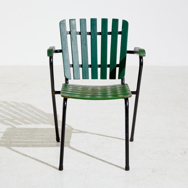 Green Metal & Wood Garden Armchair For Sale - Image 4 of 16