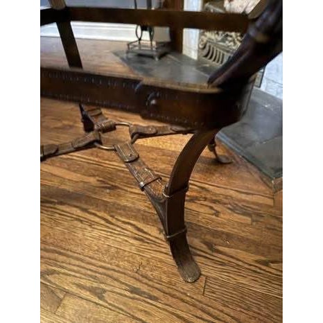 Vintage Table-Rare & Beautiful Equestrian Iron & Glass Side Table Adnet / Hermès Style Bridle Base For Sale - Image 4 of 4