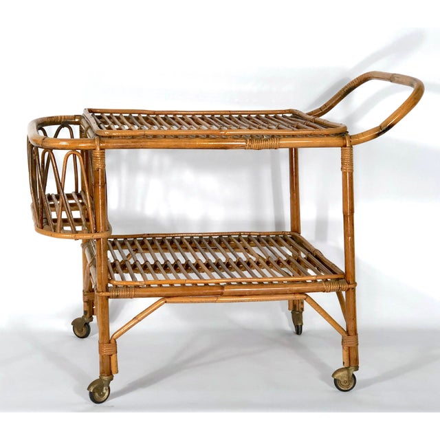 Great vintage condition for this bar cart made from bamboo and produced in Italy during the 50s